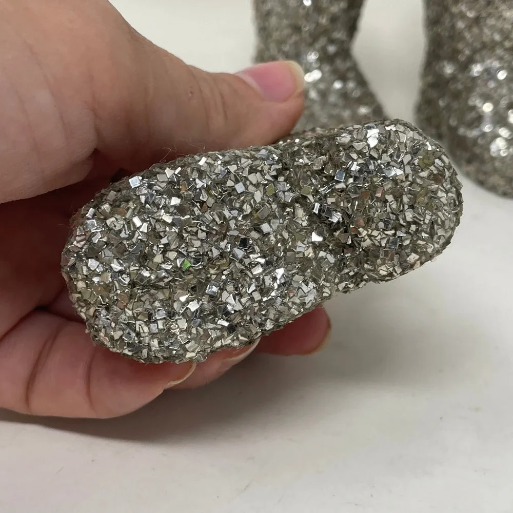 Vintage Silver Glitter Boot Christmas Ornaments Set of 4  Winter Holiday Decor